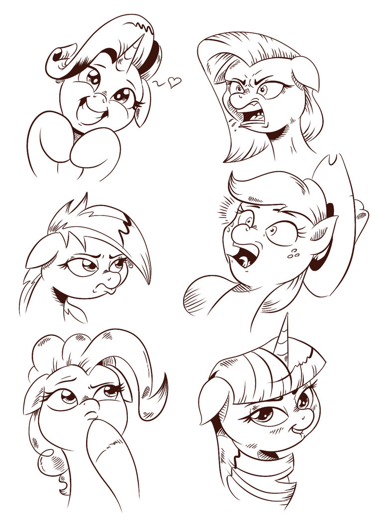 Mane 6 face expressions practice by saturdaymorningproj