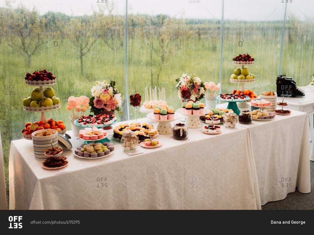 Dessert table at a wedding reception stock photo - OFFSET