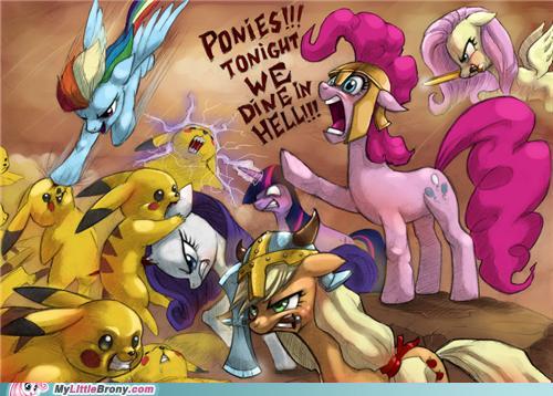 Pikachu attacks the stupid Ponies! by Deinaleu