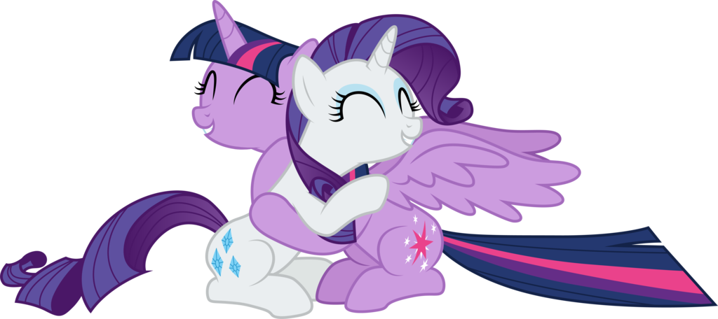 Rarity and Twilight Sparkle hugging by CloudyGlow