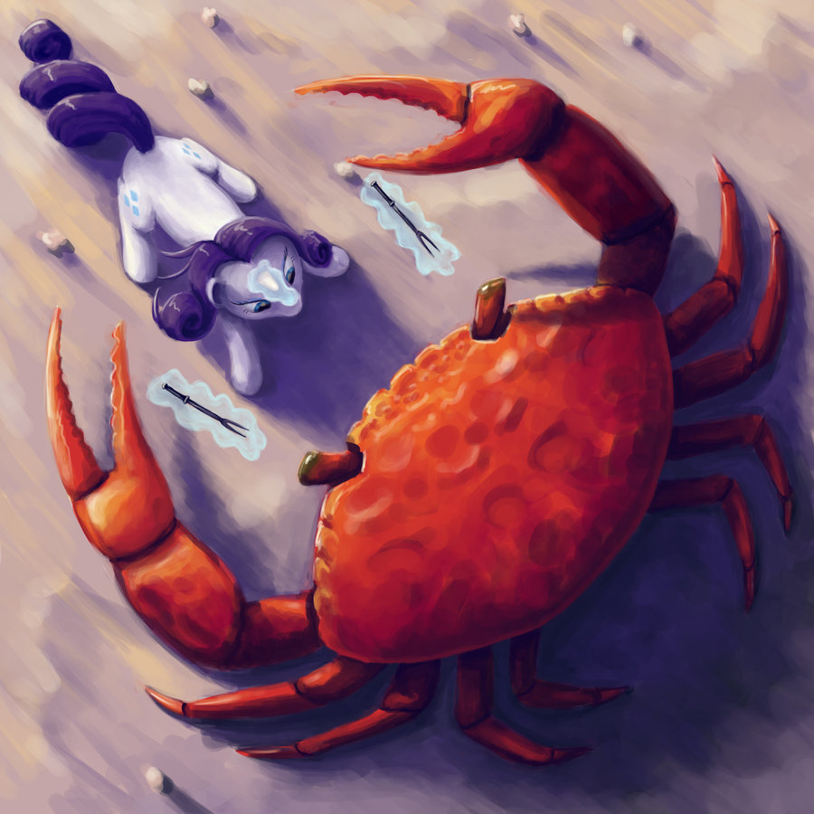 Rarity Fighting a Giant Crab by Dahtamnay