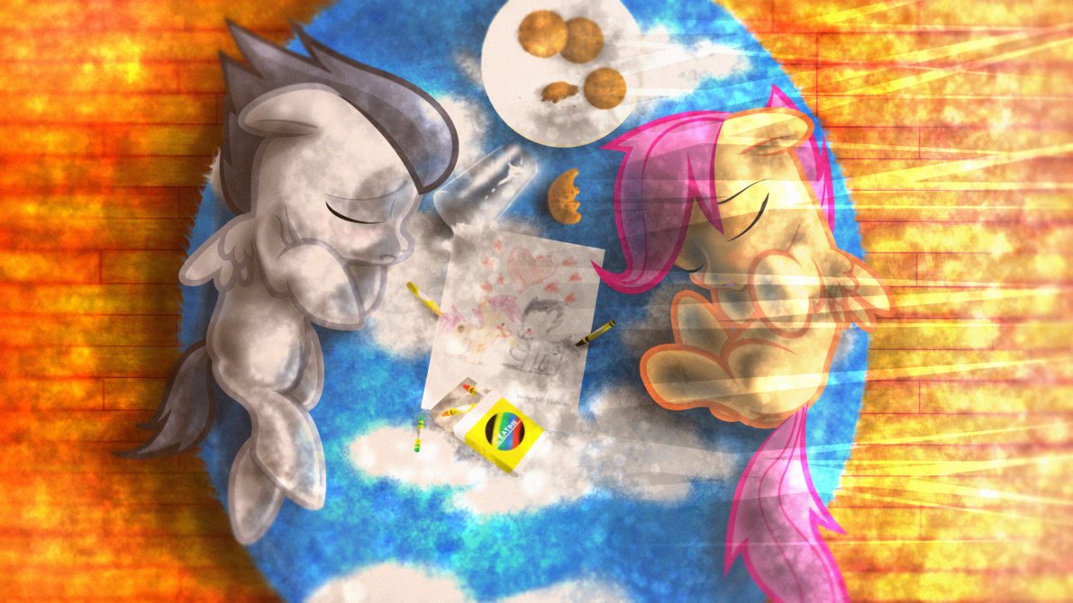 Scootaloo X Rumble sleep fillies. by Skwareblox