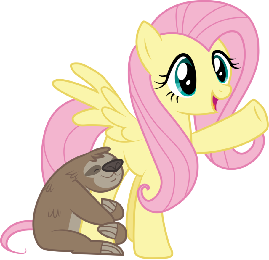 Sloth hugging Fluttershy by Lorthiz