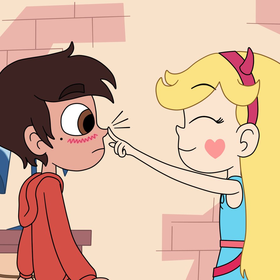 Star pokes Marco's nose by Deaf-Machbot