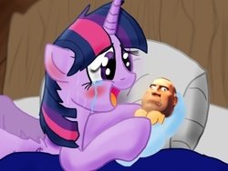 Size: 617x463 | Tagged: safe, artist:biosonic100, edit, twilight sparkle, alicorn, pony, bad edit, bed, crying, mama twilight, meme, offspring, rubberfruit, soap.avi, soldier, team fortress 2, twilight sparkle (alicorn), twilight's offspring