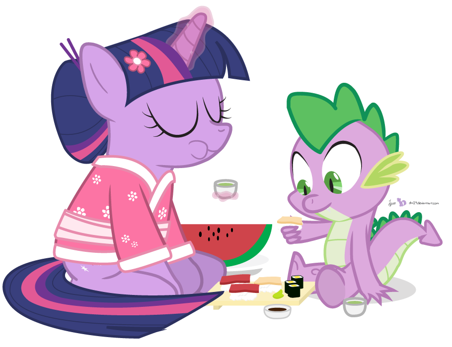 twilight_and_spike_in__sushi_appreciatio