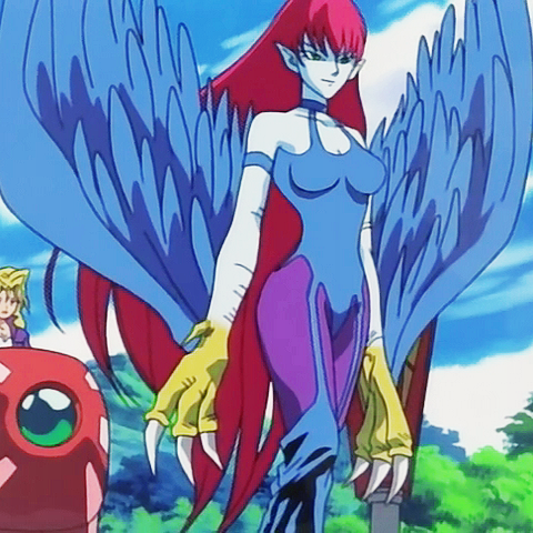The harpie lady, from Yu-Gi-Oh! 