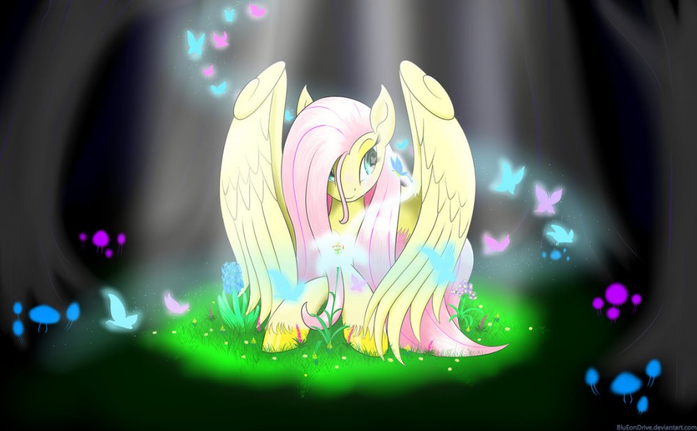 453459__safe_artist-colon-bludraconoid_fluttershy_animal_butterfly_crepuscular+rays_crying_dark_flower_forest_grass_laying+down_lying_mushroom_prone_si.jpeg