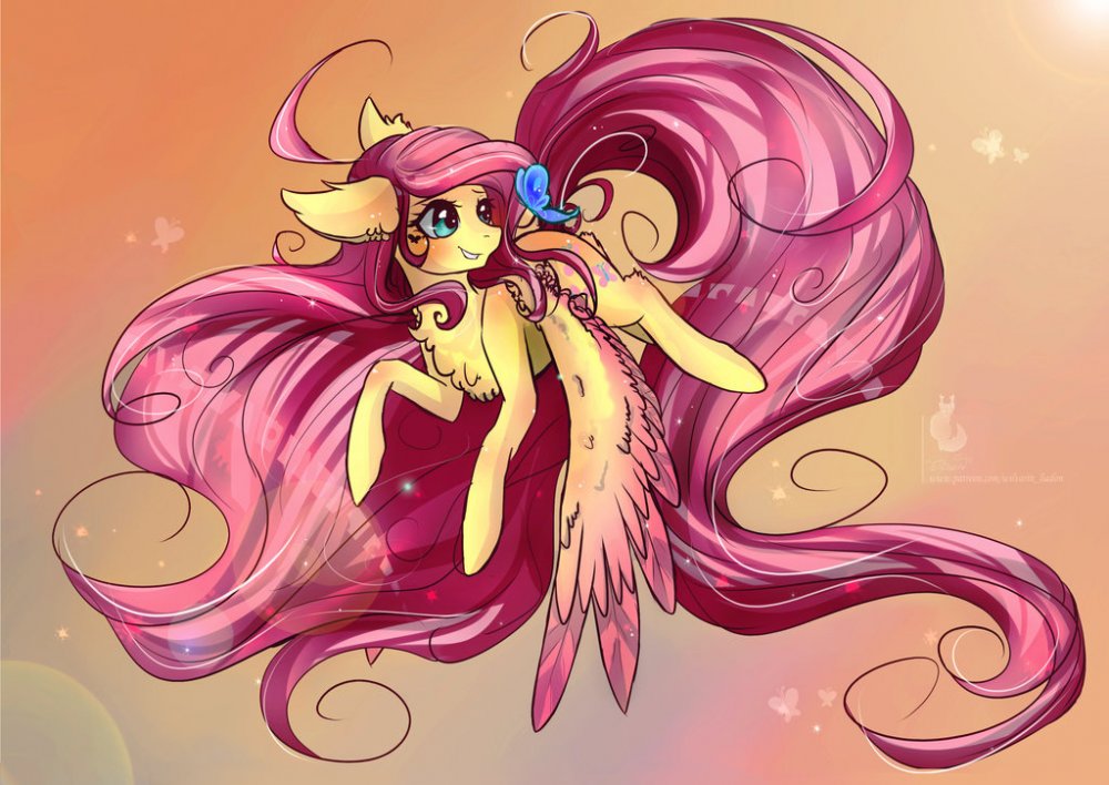 852854__safe_solo_fluttershy_spread+wings_flying_butterfly_artist-colon-wilvarin-dash-liadon_looking+at+something.jpg