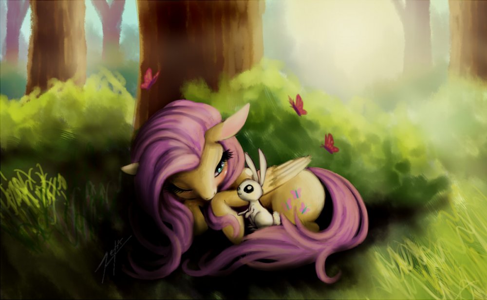 1515555__safe_artist-colon-zetamad_angel+bunny_fluttershy_atg+2017_blushing_butterfly_cute_folded+wings_forest_laying+down_natg_nature_one+eye+closed_p.jpeg