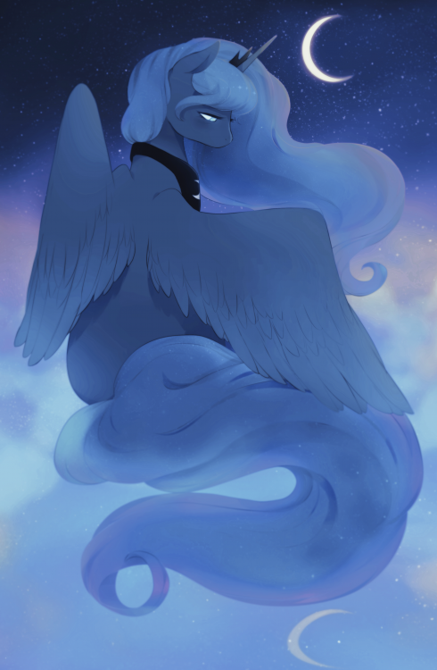 1234473__safe_artist-colon-lumioces_princess+luna_blushing_cloud_crescent+moon_lidded+eyes_looking+down_moon_night_sitting_solo_spread+wings_stars.png