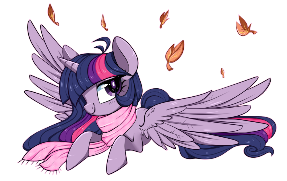 745306__safe_solo_twilight+sparkle_princess+twilight_smile_spread+wings_scarf_prone_transparent+background_leaves.png