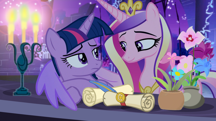 Twilight Sparkle and Princess Cadence - Candles and Scrolls.png